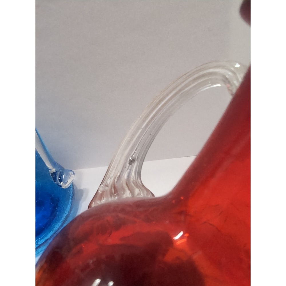 Vintage Cracked Glass Hand Blown Mini Pitchers / Bud Vases Set Of 2 Art Glass - Picture 11 of 15